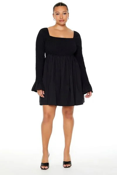 Plus Size Trumpet-Sleeve Mini Babydoll Dress | Forever 21