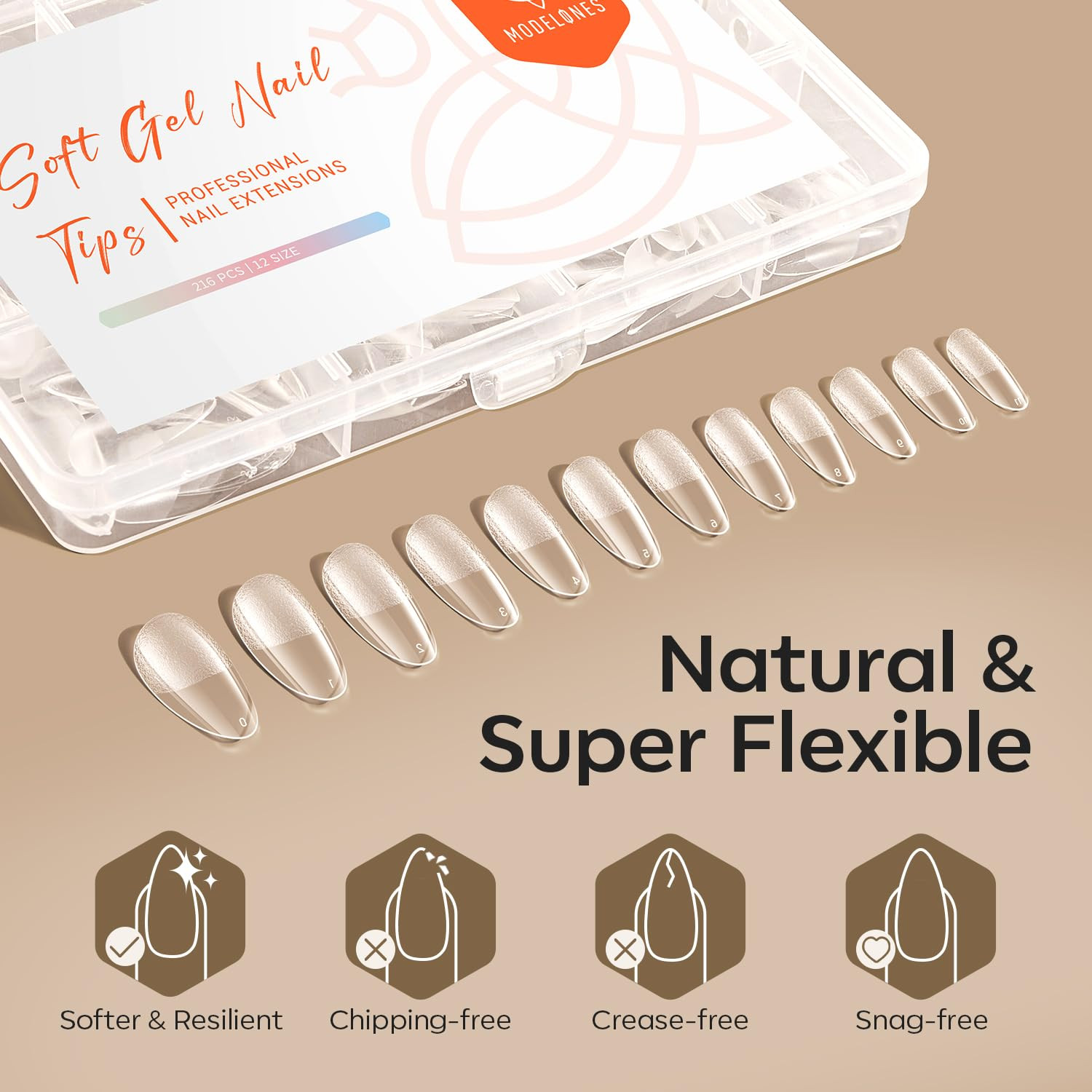 modelones Medium Almond Nail Tips, Pre-shaped Soft Gel Tips Fake Nails False Acrylic Clear Full C... | Amazon (US)