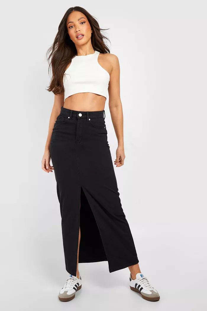 Tall Denim Split Front Maxi Skirt | Boohoo.com (US & CA)