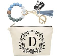 Cute Small Makeup Bag Personalized, Silicone Beaded Wristlet Bracelet Keychain with Initial, Flower  | Amazon (US)