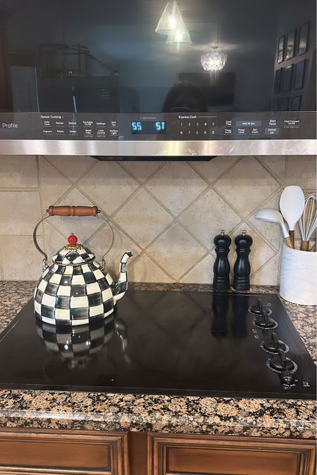 Amazon kitchen finds black salt and pepper grinder wedding registry ideas 
Mackenzie Childs checkered teapot 
White marble utensil holder 
Wood handle white silicone kitchen utensils 

#LTKhome #LTKunder50 #LTKstyletip