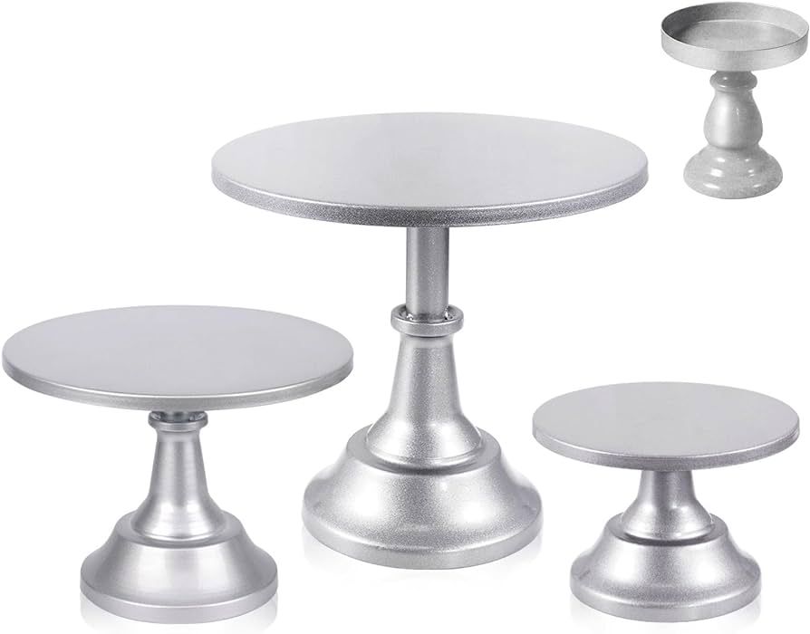4Pcs Silver Cake Stand Set Round Metal Cake Stands Metal Cupcake Holder Silver Dessert Table Disp... | Amazon (US)