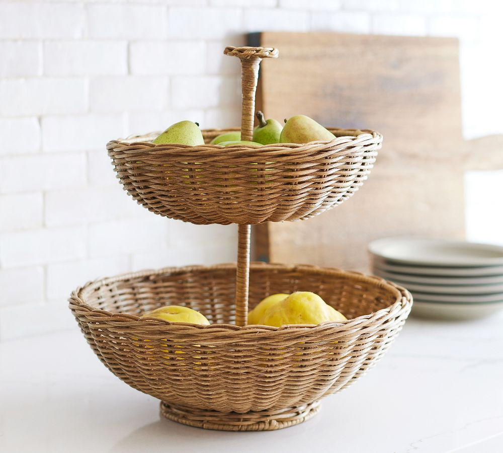Handwoven Wicker Tiered Stand | Pottery Barn (US)