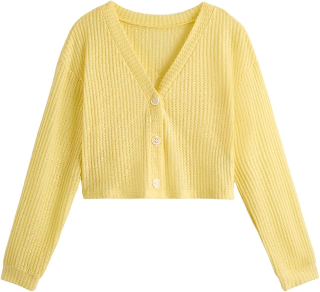 SweatyRocks Women's Long Sleeve Button Front V Neck Soft Knit Cardigan Sweaters | Amazon (US)