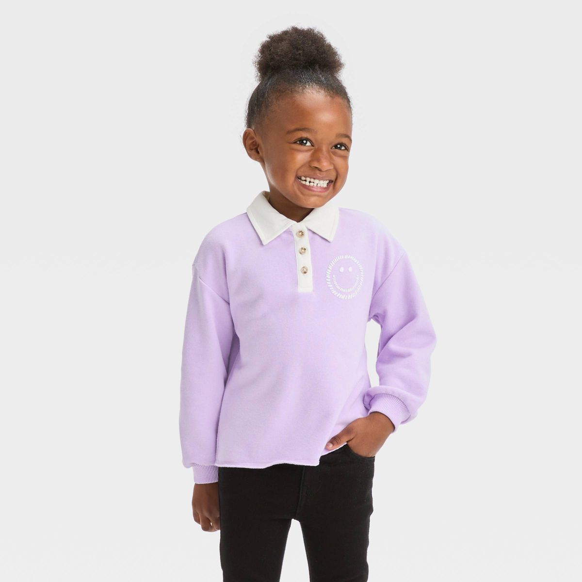 Grayson Mini Toddler Girls' Smiley French Polo Pullover Sweatshirt - Purple | Target