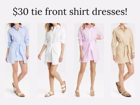 Tie front shirt dresses - $30 and come in 4 colors! 
.
Target finds Spring outfit white dress 

#LTKstyletip #LTKfindsunder100 #LTKSeasonal
