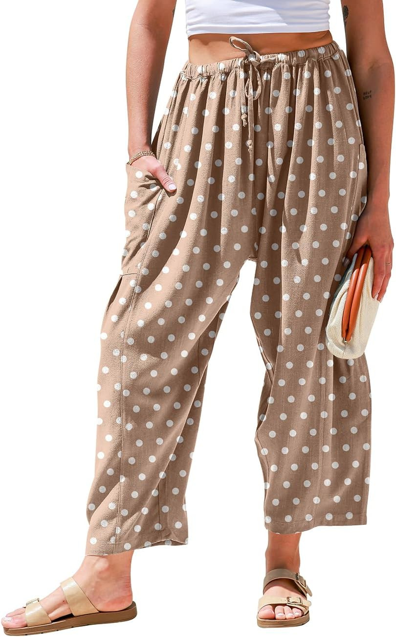 TARSE Women's Linen Wide Leg Pants Baggy Palazzo Harem Pants with Pocket | Amazon (US)