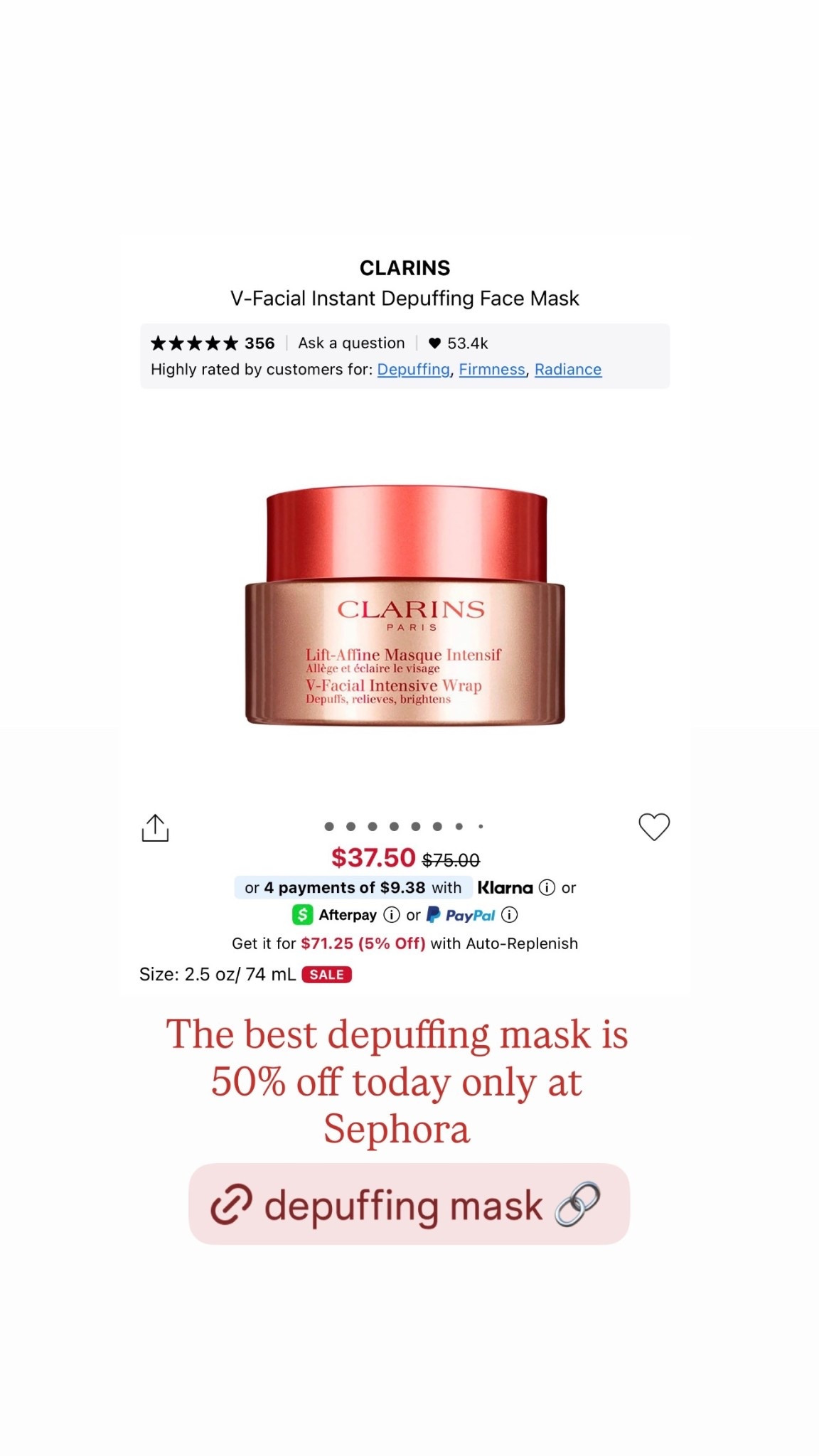 The best depuffing mask is 50% off today only at Sephora

#LTKselfcare #LTKSaleAlert #LTKBeauty