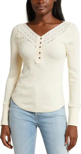 Lace Detail Cotton Rib Henley Top | Nordstrom