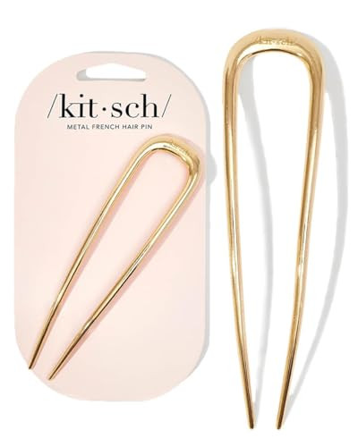 Kitsch Metal French Hair Pins for Women, Gold French Pins for Thick Hair, U Shaped Hair Pins, Metal Hair Pin for All Hair Types, Hair Sticks for Buns, French Twist Hair Pin, Hair Fork - 1pc Gold | Amazon (US)