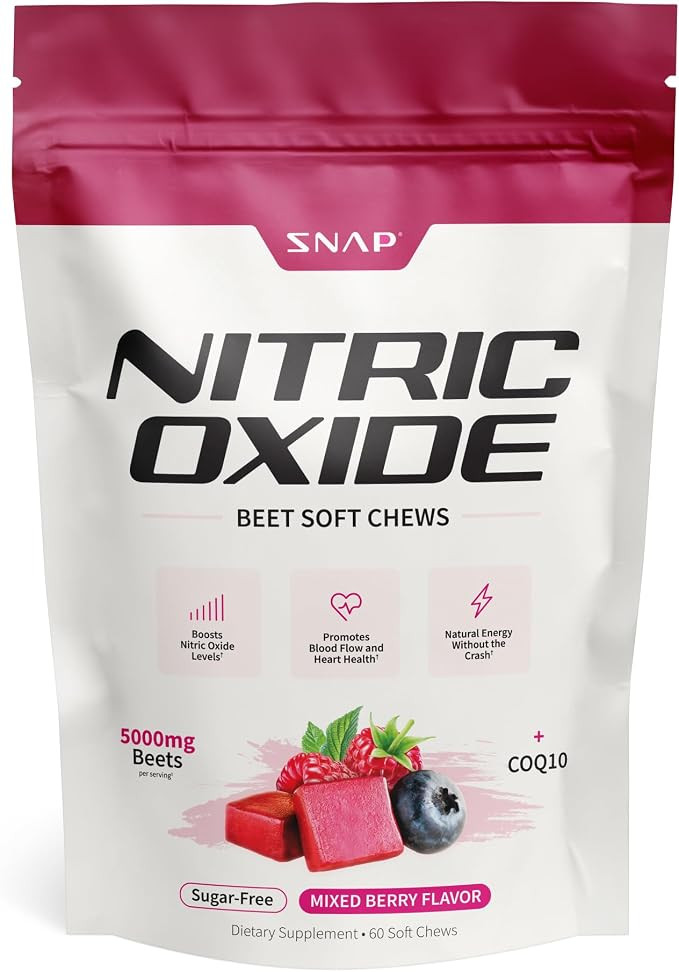 Snap Supplements Nitric Oxide Beet Root Chews, Mixed Berry, 60 Soft Chews | 1,250mg Beet Root Ext... | Amazon (US)