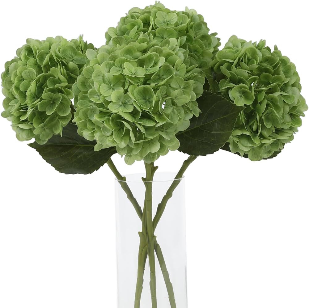 4Pcs Realistic Green Hydrangea Artificial Flowers with Stems 19.68 Inch Latex Faux Hydrangeas Flo... | Amazon (US)
