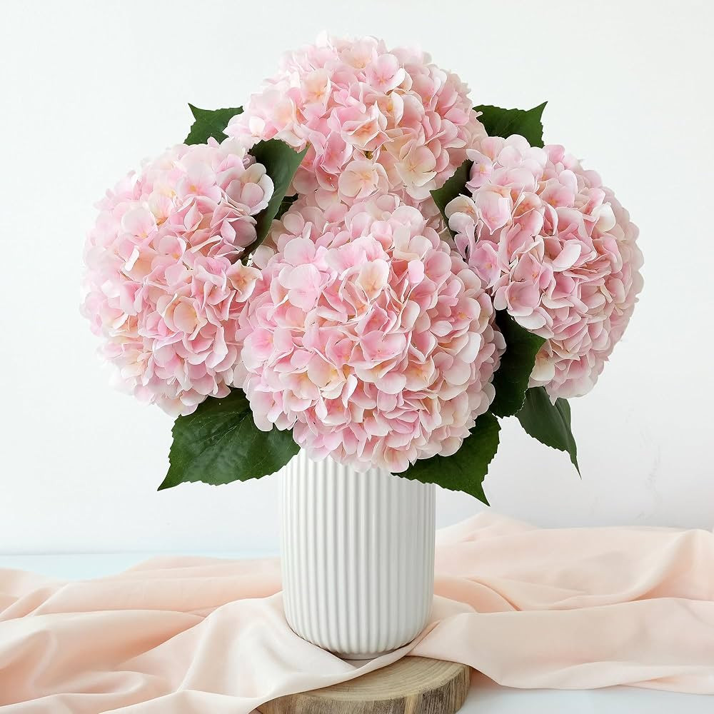 4 Pcs Pink Hydrangeas Artificial Flowers, 20 inches Large Lifelike Fake Silk Flowers, Faux Hydran... | Amazon (US)
