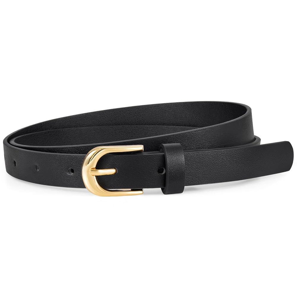 WHIPPY Women's Skinny Leather Belt for Jeans Dress Pants Fashion Ladies Thin Waist Belt with Gold... | Amazon (US)