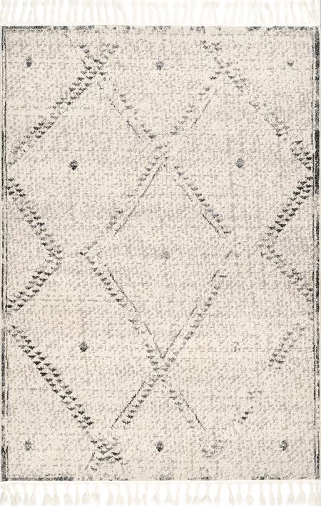 Ivory Moroccan Trellis Tassel 9' x 12' Area Rug | Rugs USA