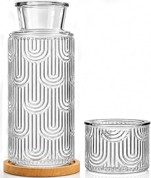 Bedside Water Carafe and Glass Set, Mouthwash Dispenser for Bathroom | Amazon (US)