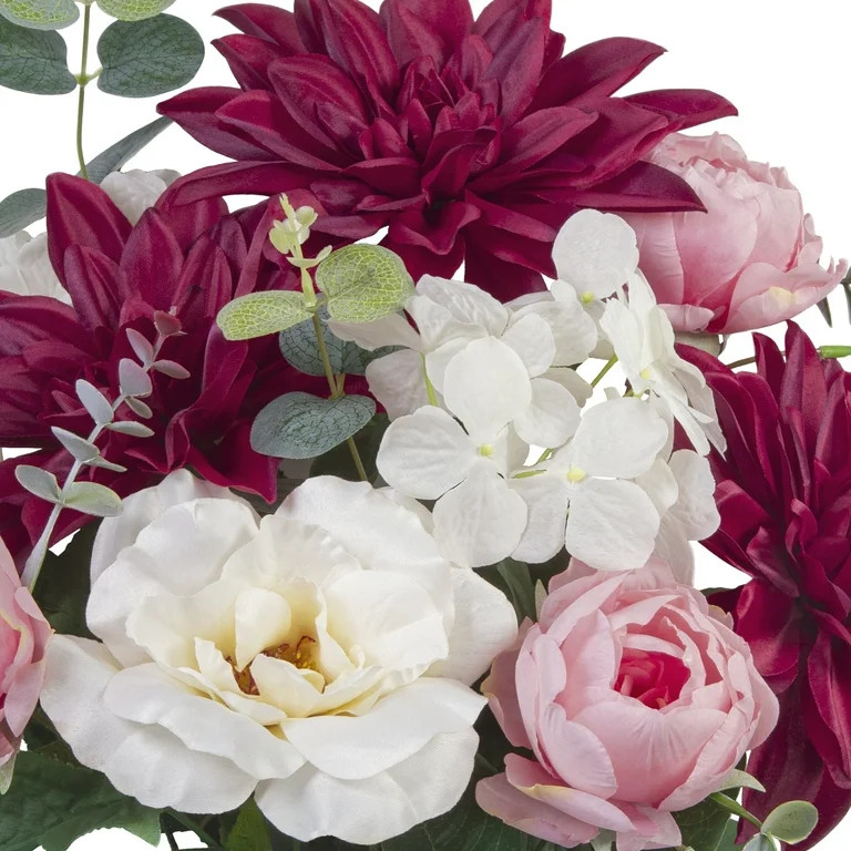 19-inch Artificial Silk Burgundy Dahlia & White Tea Rose Mixed Flower Bouquet, for Indoor Use, by... | Walmart (US)