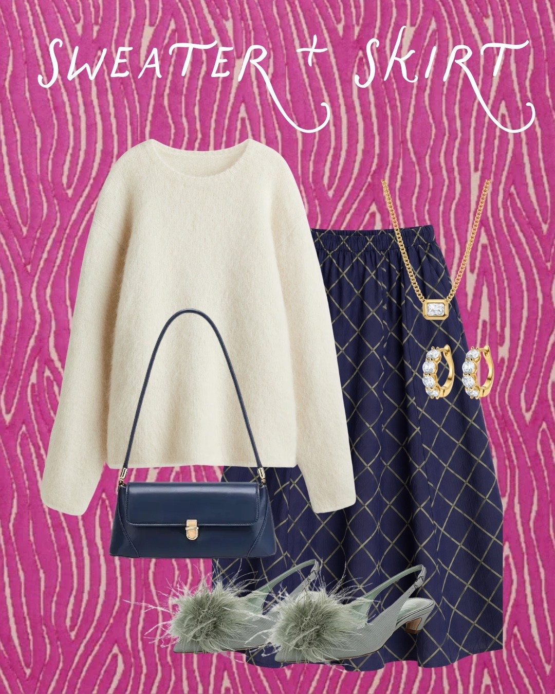 A cozy sweater with a pretty skirt is one of my favorite ways to dress up for fall without feeling overly done. The navy, cream and soft green combination is so pretty, and those feather heels add the most fun finishing touch!

#LTKSeasonal #LTKOver40 #LTKOOTD