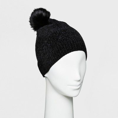 Women's Textured Chenille with Faux Fur Pom Beanie - A New Day™ | Target
