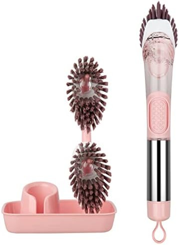 Soap Dispensing Dish Brush Set - FORSPEEDER Kitchen Brush with Stand 3 Brush Replacement Heads St... | Amazon (US)