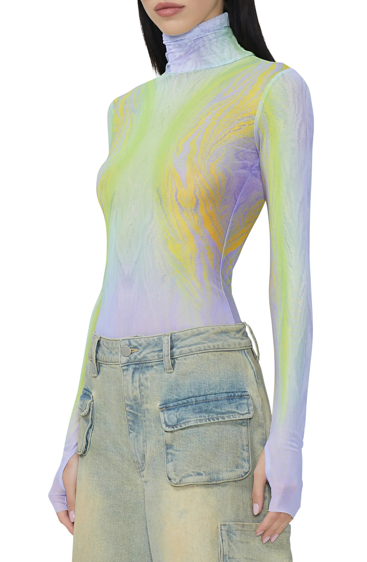 Zadie Print Turtleneck Mesh Top | Nordstrom