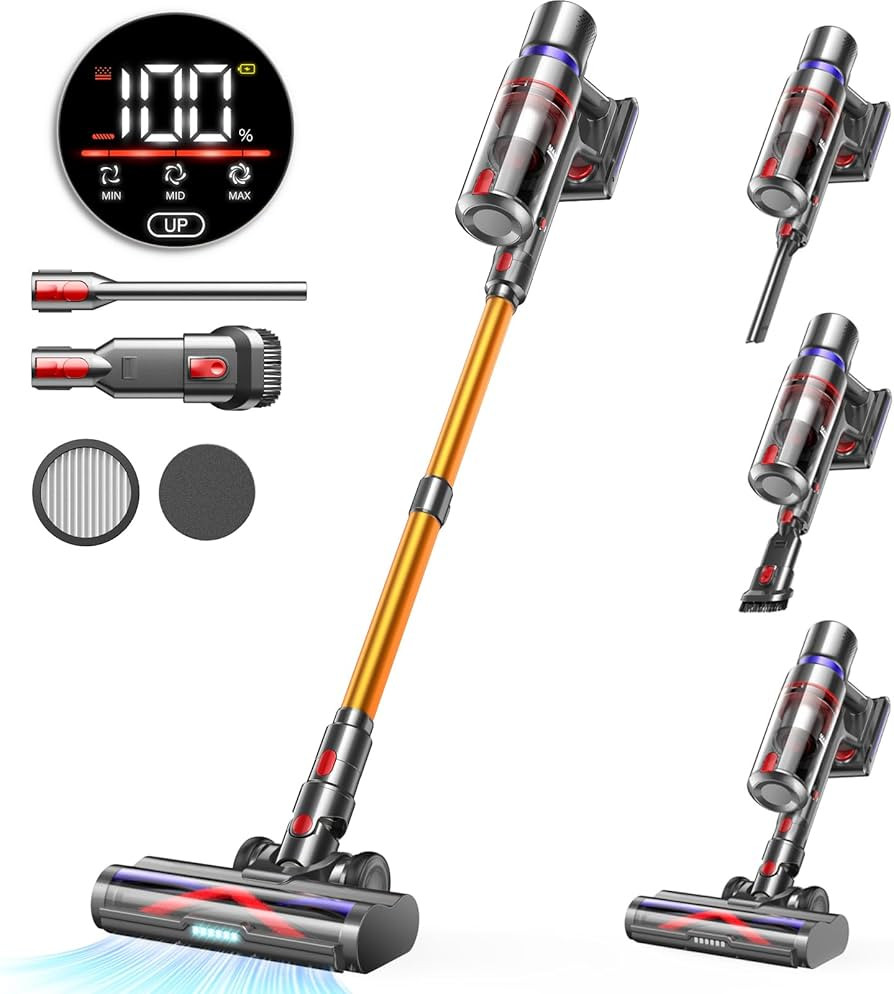 Cordless Vacuum Cleaner, 45Kpa 550W 65Mins Vacuum Cleaners for Home, Stick Vacuum with LED Touch ... | Amazon (US)