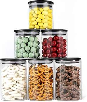 Urban Green Glass Jars with Black Lids, Glass food storage sets with airtight black lids, Glass C... | Amazon (US)