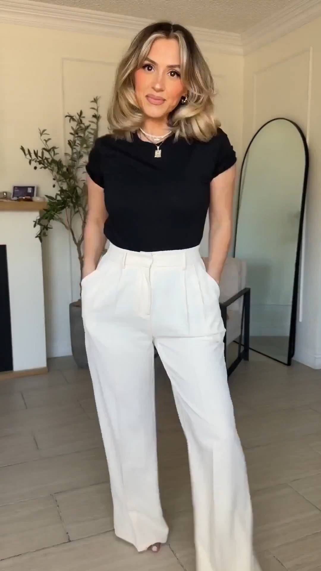 Office outfit formula for my corporate girlies 😍

✔️ the trousers are from the same brand, same size just different color. The first ones are in BEIGE the second ones are in LIGHT GREY. | I'm wearing them in SMALL LONG THIN (I'm 5'2) and I can wear them comfortably with a 3 inch heel or sneakers. 

✔️ I promise you that these crewneck T-shirts are not like the rest. These are good quality very nice T-shirts that look very professional. They're not vintagey they're not very thin. They are a nice crisp quality.

#LTKgrwm #LTKootd #LTKWorkwear