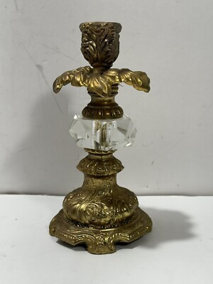 Vintage Brass & Crystal  Hollywood Regency Ornate Candle Holder Golden w/ Crack*  | eBay | eBay US
