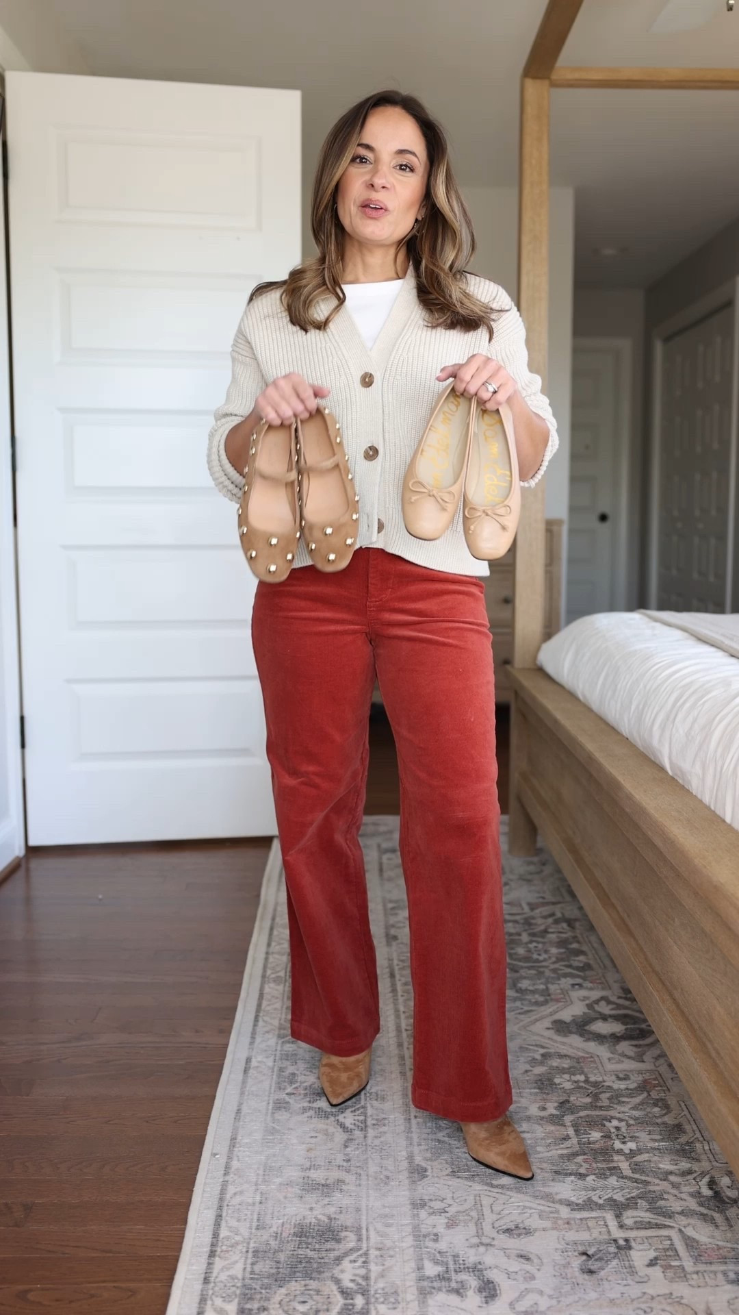My favorite ballet flats! 

I wear all four in a size five, they’re true to size. 

Sam Edelman flats are in French sand 

Outfit I’m wearing 
Pants (J.Crew Factory): 24 Classic 
Sweater (Quince): xs in speckled beige 
White top (J.Crew Factory): xxs 
Boots (J.Crew) 

#LTKPetite #LTKShoeCrush