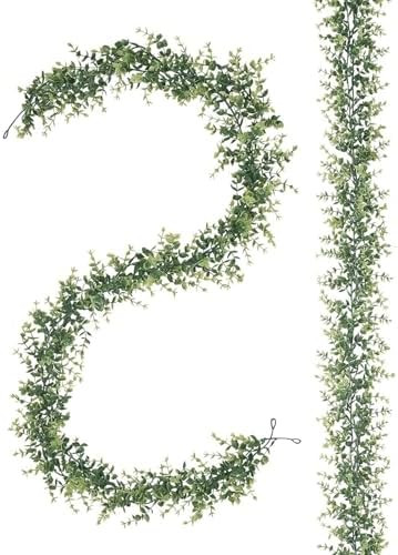 2 Pack Artificial Eucalyptus Garland, 5.5ft Faux Eucalyptus Vines with Lifelike Silver Dollar Lea... | Amazon (US)