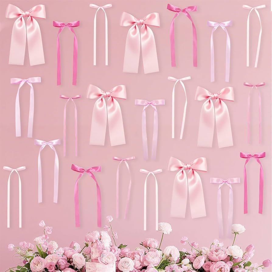 Pink Bow Wall Décor Backdrop Ribbon Bow Garland DIY Pink Bows Party Decorations for Baby Shower ... | Amazon (US)