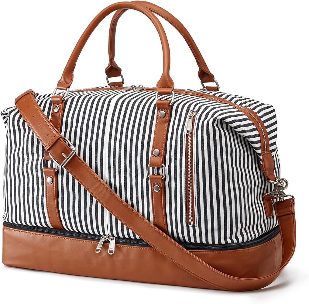 S-ZONE 21" Weekender Bags for Women, 50L Canvas Overnight Weekend Bag with Shoe Compartment | Amazon (US)