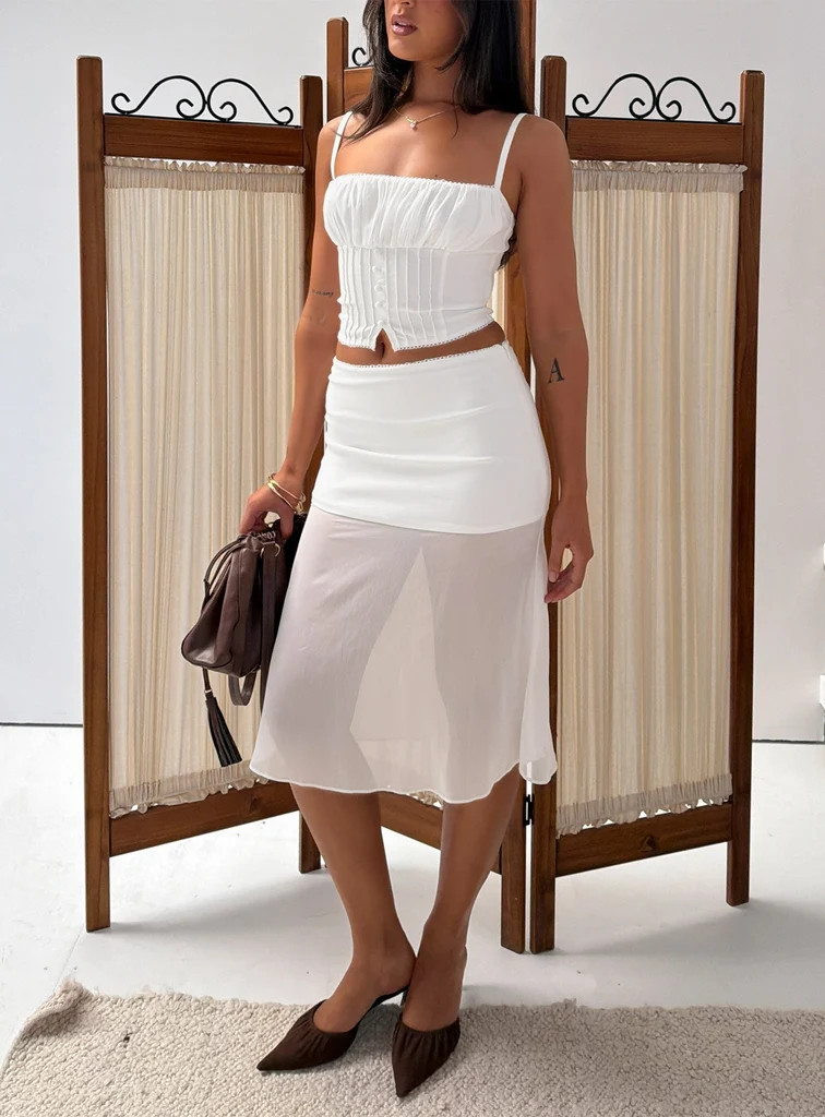 Camy Sheer Panelled Midi Skirt White | Princess Polly US