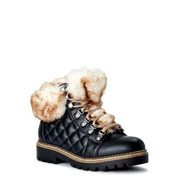 Scoop Women's Quilted Hiker Boots with Faux Fur Trim - Walmart.com | Walmart (US)