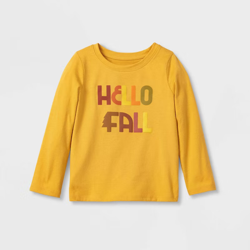 Toddler Girls' 'Hello Fall' Long Sleeve Graphic T-Shirt - Cat & Jack™ Yellow | Target