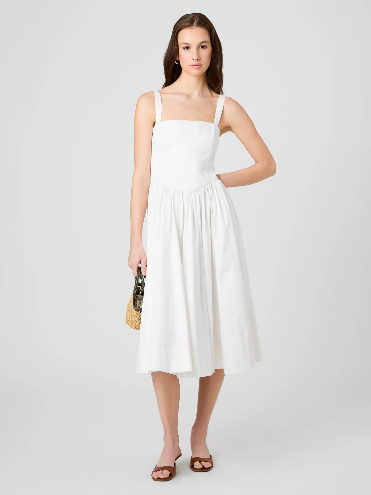 COTTON SATEEN FITTED BODICE MIDI DRESS | French Connection (US)