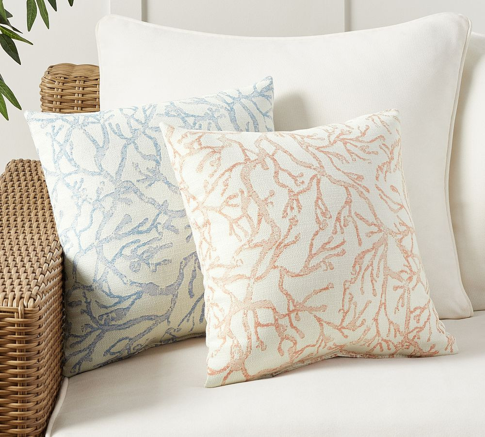 Performance Coral Jacquard Outdoor Throw Pillow | Pottery Barn (US)