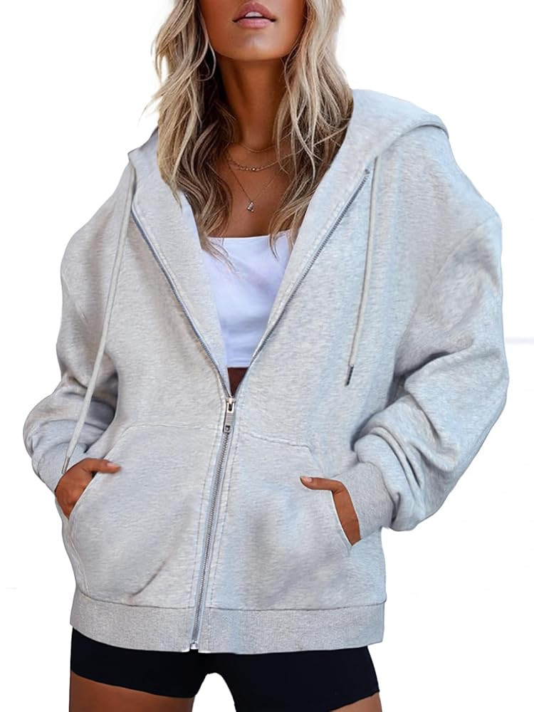 Oversized Zip Up Hoodies for Women Long Sleeve Sweatshirts Y2K Casual Track Jackets with Pockets | Amazon (US)