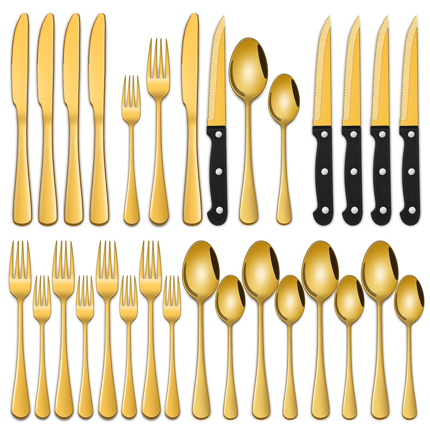 24-Piece Gold Silverware Set with Steak Knives,Golden Flatware Sets Service For 4 Person For Home... | Amazon (US)