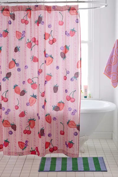 Berry Stripe Patterned Shower Curtain | Urban Outfitters (US and RoW)