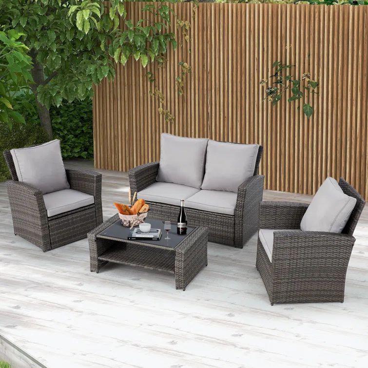 4 Piece Sectional Seating Group with Cushions | Wayfair North America