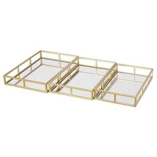 3-Pieces Gold Nesting Mirror Tray and Decorative Jewelry Perfume Trays-MX-YQU2000-57 - The Home D... | The Home Depot