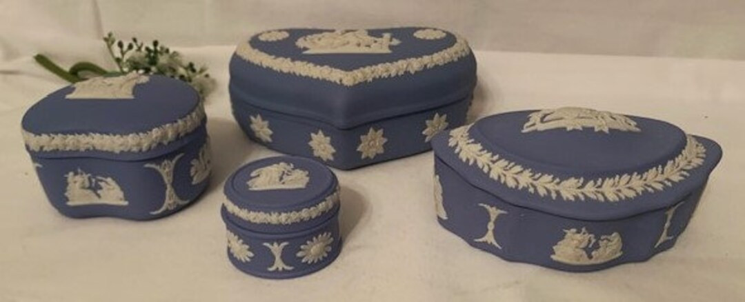 Vintage Wedgewood Jasperware Collection Variety of White on Blue Trinket Box Size and Shape made ... | Etsy (US)