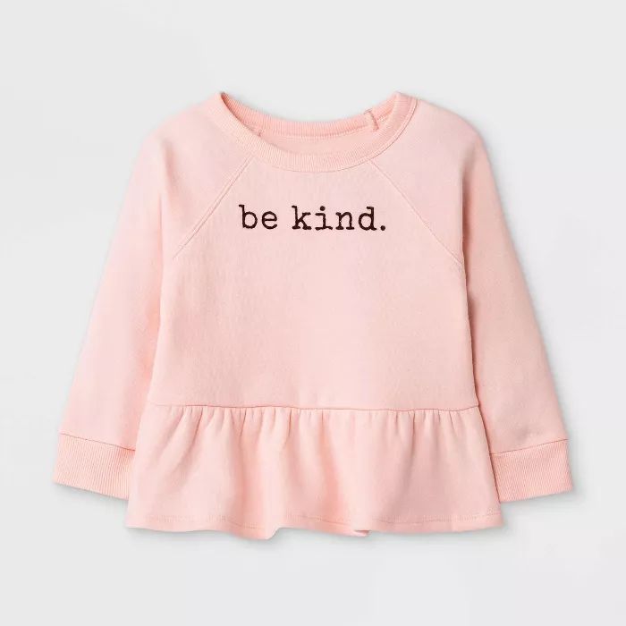 Grayson Mini Toddler Girls' 'Be Kind' Fleece Peplum Pullover Sweatshirt - Pink | Target