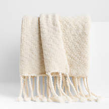 Chunky Wool Fringe Knit 70"x55" Travertine Beige Throw Blanket + Reviews | Crate & Barrel | Crate & Barrel