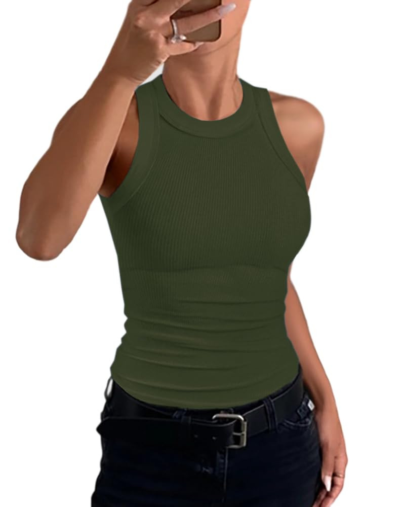 CHICME Womens Summer Sleeveless Tank Top Casual Ribbed Racerback Basic Fitted Thick Strap Shirts ... | Amazon (US)