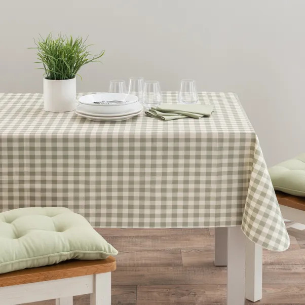 Gingham Wipe Clean Tablecloth Sage | Dunelm (migrated)