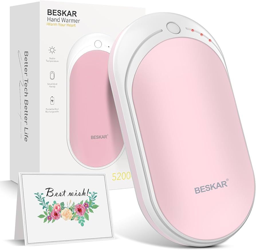 BESKAR Rechargeable Hand Warmer, 5200mAh Electric Hand Heater, Double-Sided Heating, USB Quick Ch... | Amazon (US)