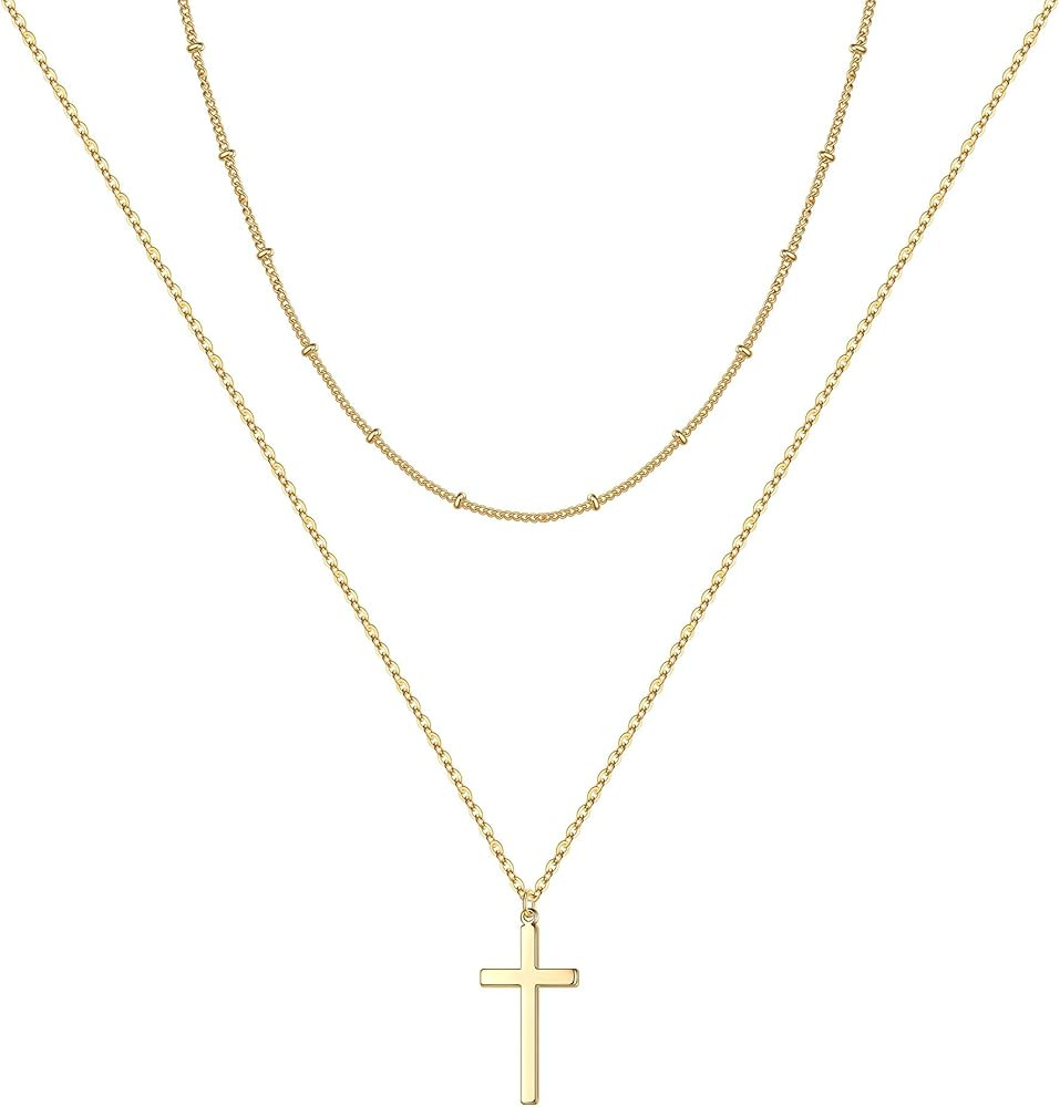 M MOOHAM Cross Necklace for Women, Dainty Gold Plated Cross Pendant Necklace Sideways Cross Choke... | Amazon (US)
